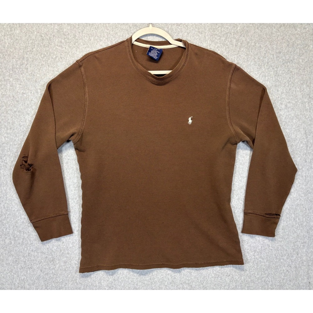 Polo Ralph Lauren Mens Brown Sleepwear Long Sleeve Shirt Size Large Distressed